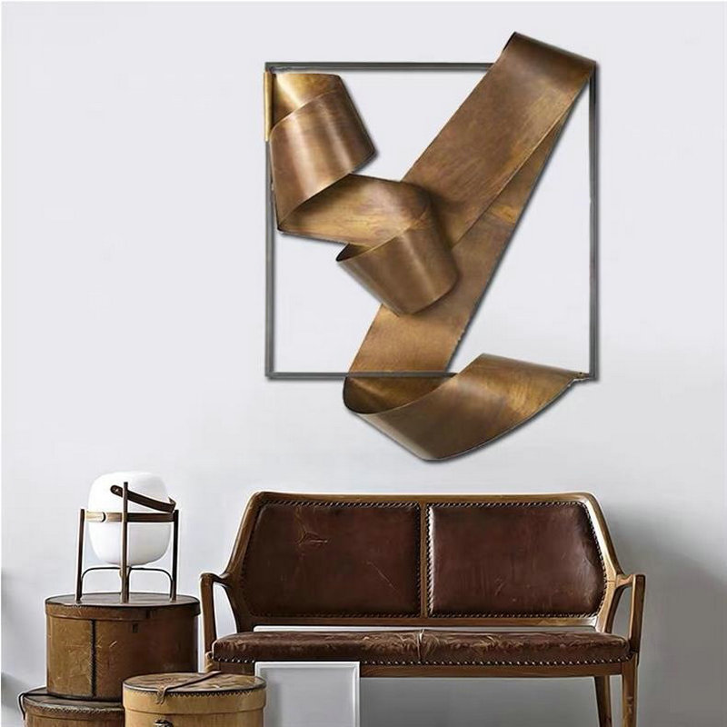 Lighting Metal Wall Decor - クリエイティブなリボンアートの壁飾り、リビングルームの玄関壁掛け、ライトラグジュアリーな金色の鉄製アート彫刻 ZY586DN