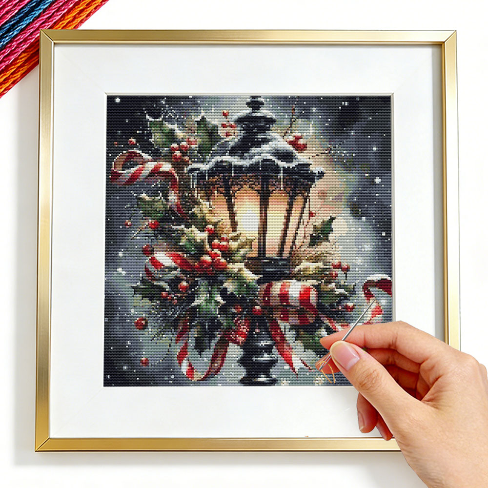 Unique Lighting Decor - 11CTクリスマスクロスステッチセット、淡い色彩の風景、手作り工芸品、ユニークなギフト、刺繍セット、雪景色、家の壁飾り、手芸