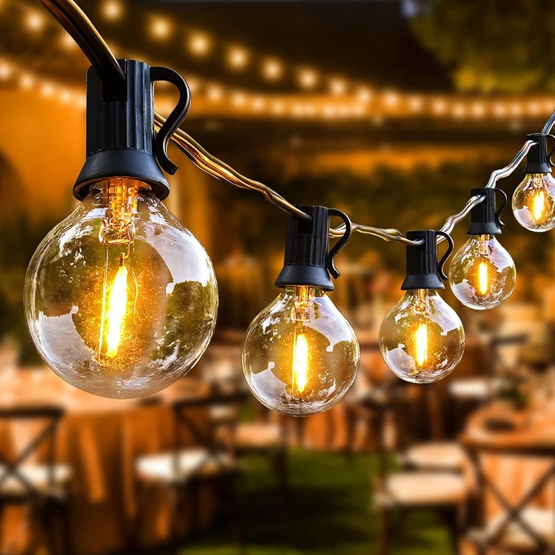 Outdoor Lighting Wedding Decor - LEDグローブ型ストリングライト - 屋外用グローブ型ストリングライト - 64フィートのストリングライト。G40クリア電球付き。裏庭やパティオ、クリスマスの装飾に最適。