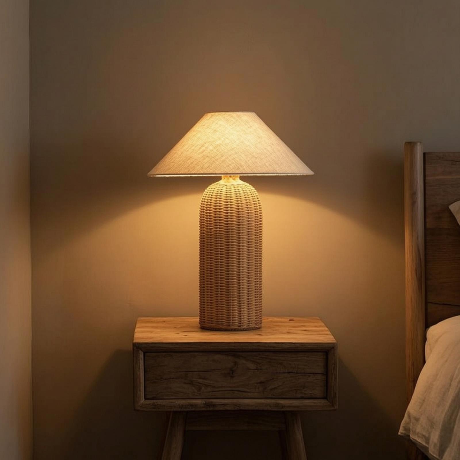Room Lighting Bedroom Decor - ベッドサイドランプ ラタンベース ファブリックシェード ナイトテーブルランプ 寝室 リビングルーム用装飾照明