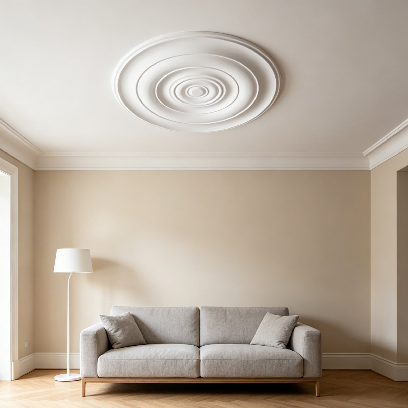 Lighting Decor - ラウンド天井メダリオンヨーロッパデザインPU天井装飾照明器具カバープレート防湿インテリア装飾ポリッシュ仕上げ