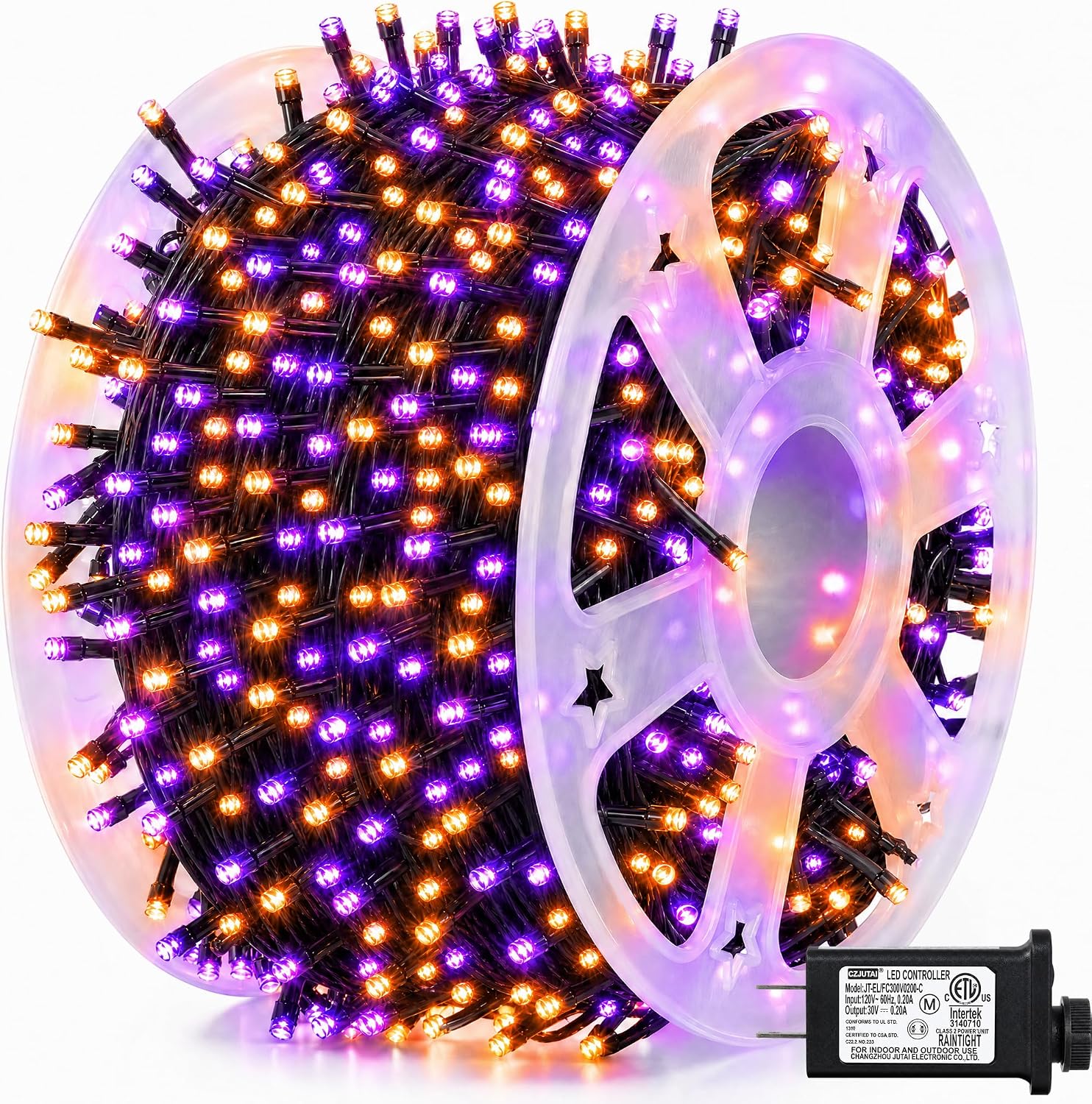 Outdoor Lighting Wedding Decor - ダズルブライト 164フィート 500LED ハロウィンストリングライト、防水ハロウィンストリングライト（黒線、8つのモード付き）、屋内パーティー、庭、結婚式の装飾に最適な屋外ハロウィンデコレーション、パープル＆オレンジ