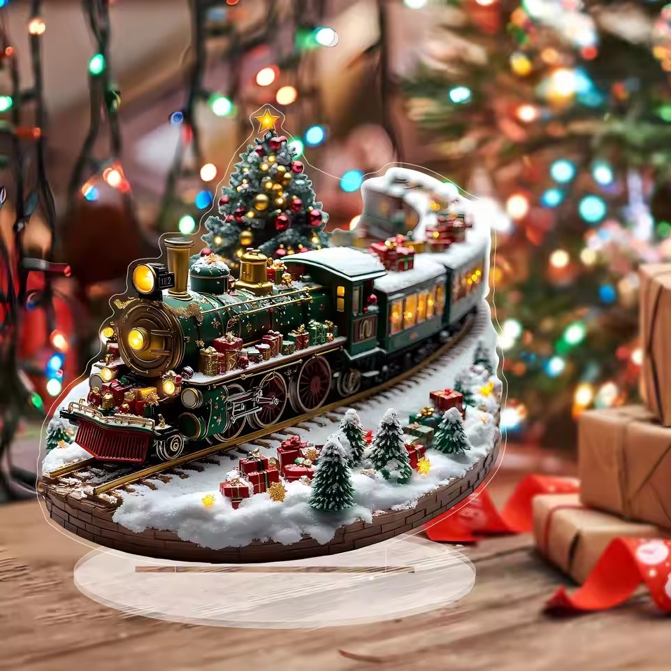 Unique Lighting Decor - ユニークなクリスマス村の家セット、回転する電車のディスプレイフィギュア、LEDライトアップミュージカル、電池式ホリデーデコレーション