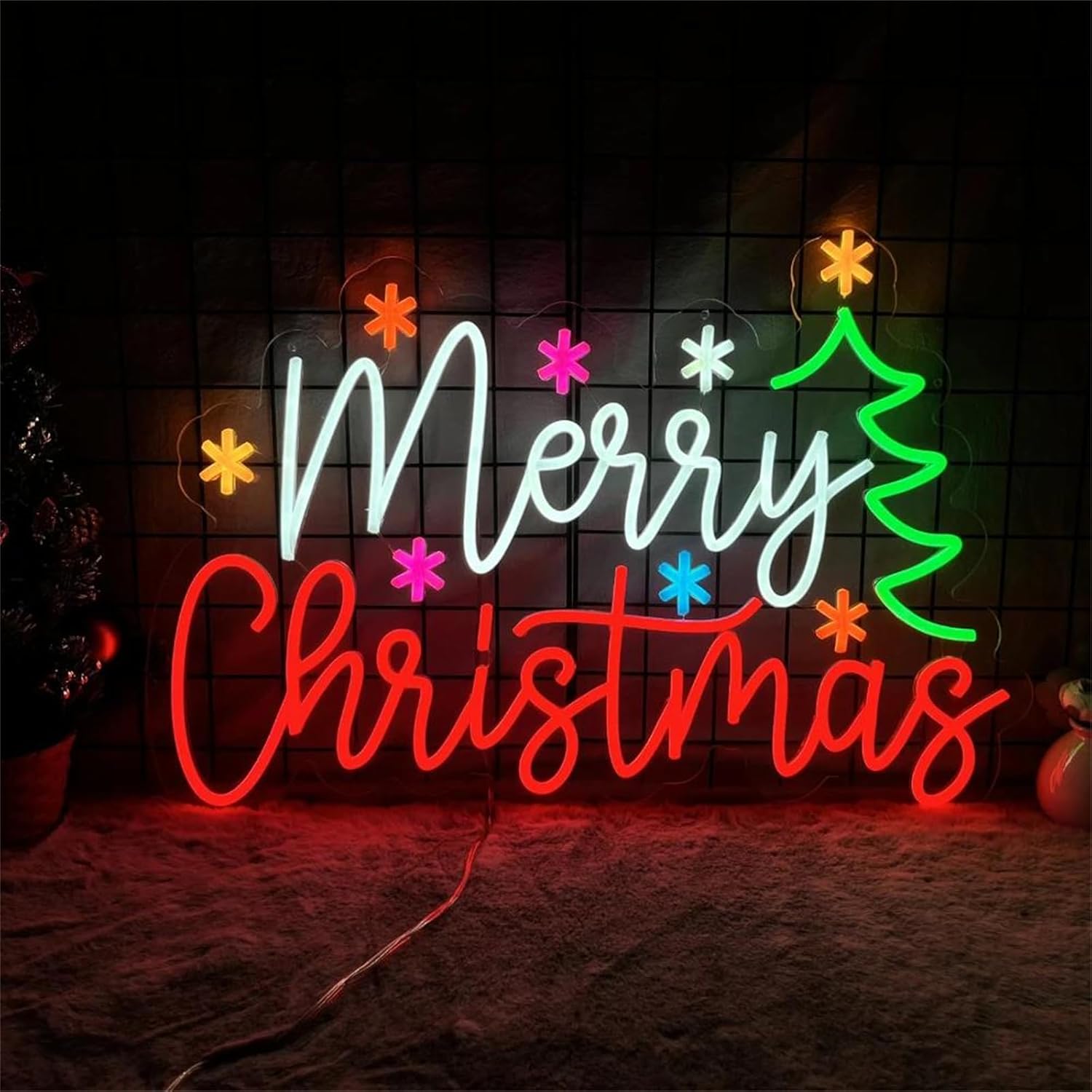 メリークリスマス ネオンサイン カラフルな星とツリー LED - Lighting Decoration Ideas For Home のレビューと価格
