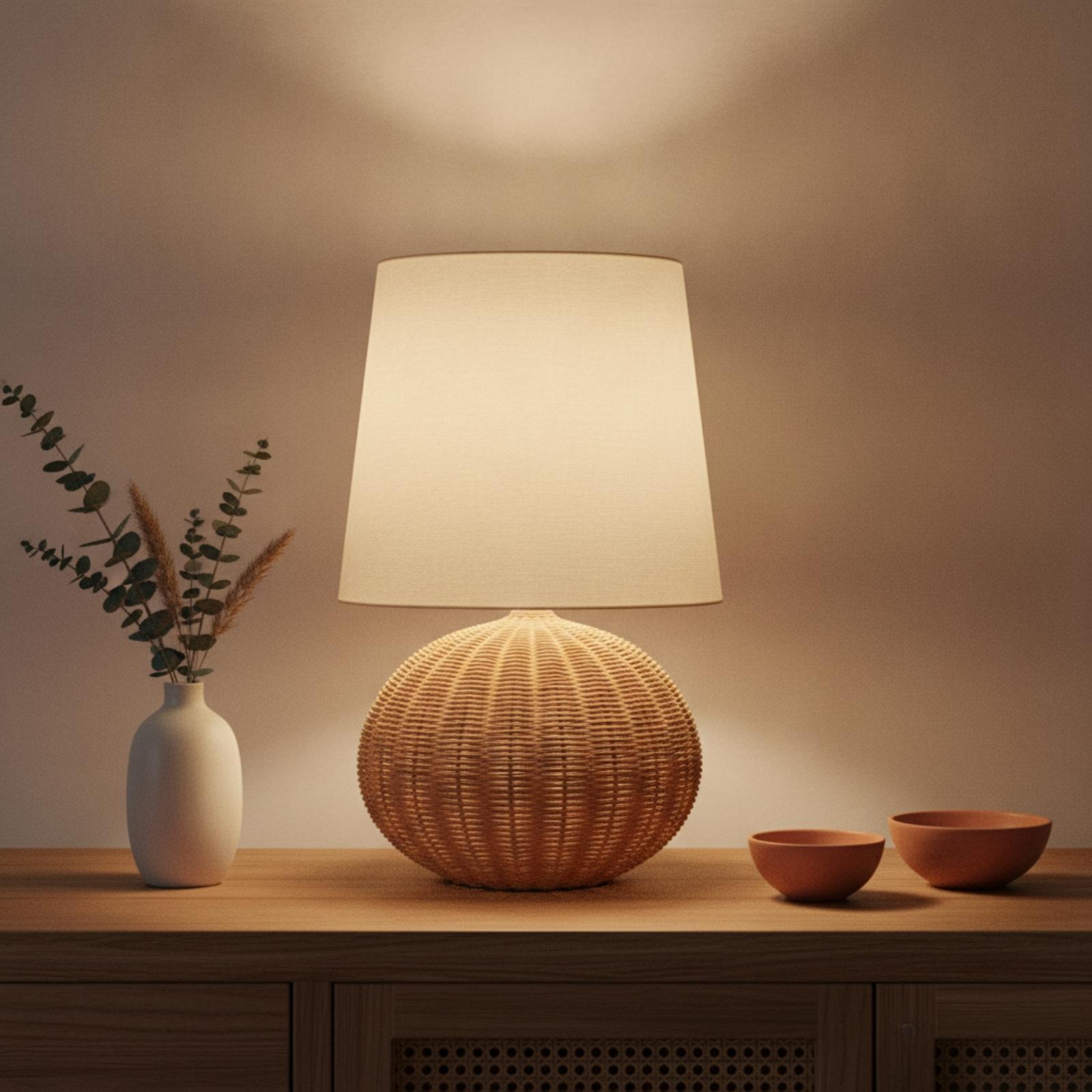 ベッドサイドランプ ラタンベース ファブリックシェード ナイ - Room Lighting Bedroom Decor のレビューと価格