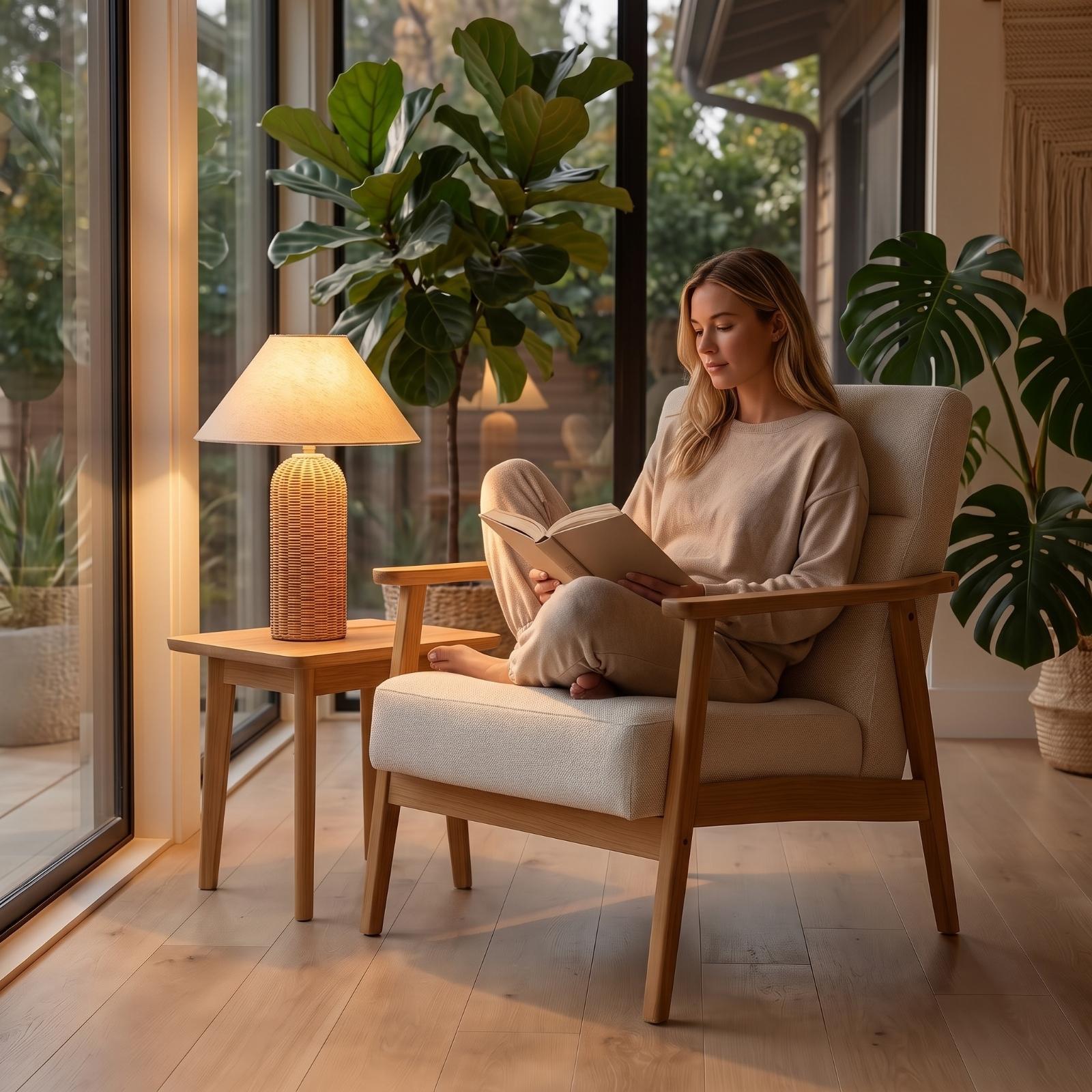 ベッドサイドランプ ラタンベース ファブリックシェード ナイ - Room Lighting Bedroom Decor のレビューと価格