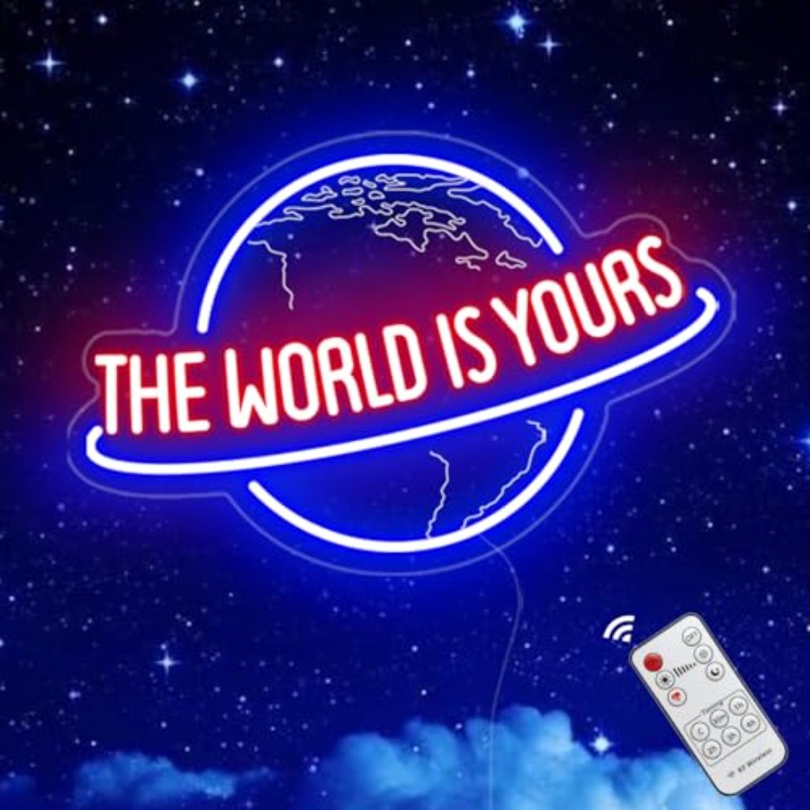 ザ・ワールド・イズ・ユアーズ ネオンサイン、リモート調光機能 - Lighting World Decor のレビューと価格
