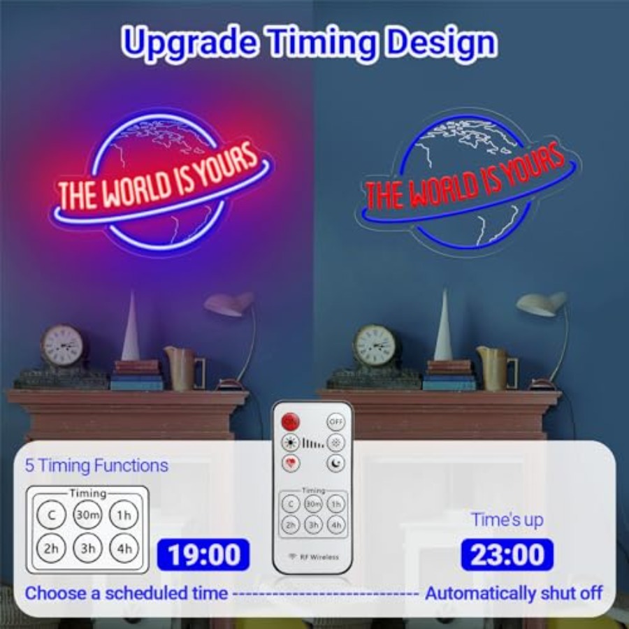 ザ・ワールド・イズ・ユアーズ ネオンサイン、リモート調光機能 - Lighting World Decor のレビューと価格
