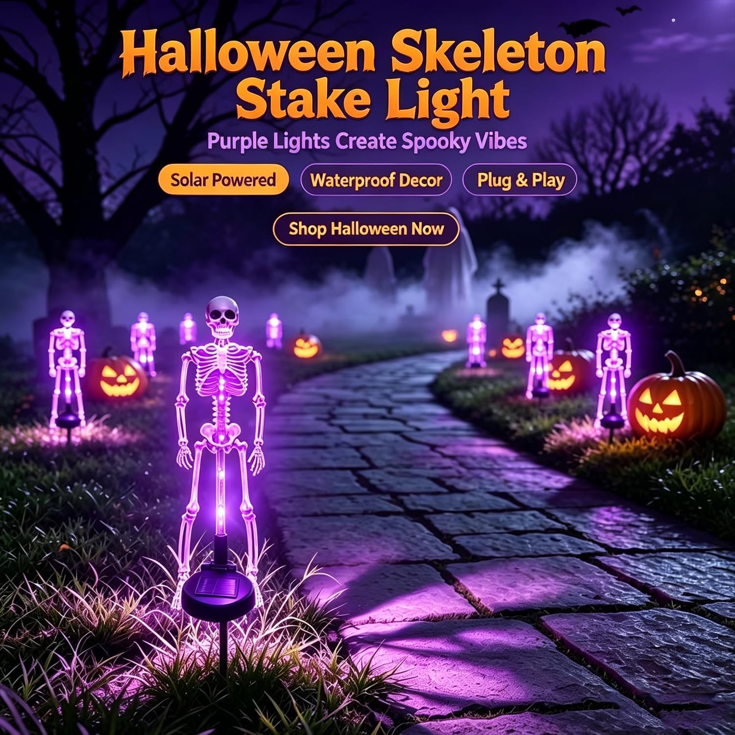 ハロウィンスケルトンステークライト、ソーラー式、庭や芝生、通 - Lighting Decor For House のレビューと価格