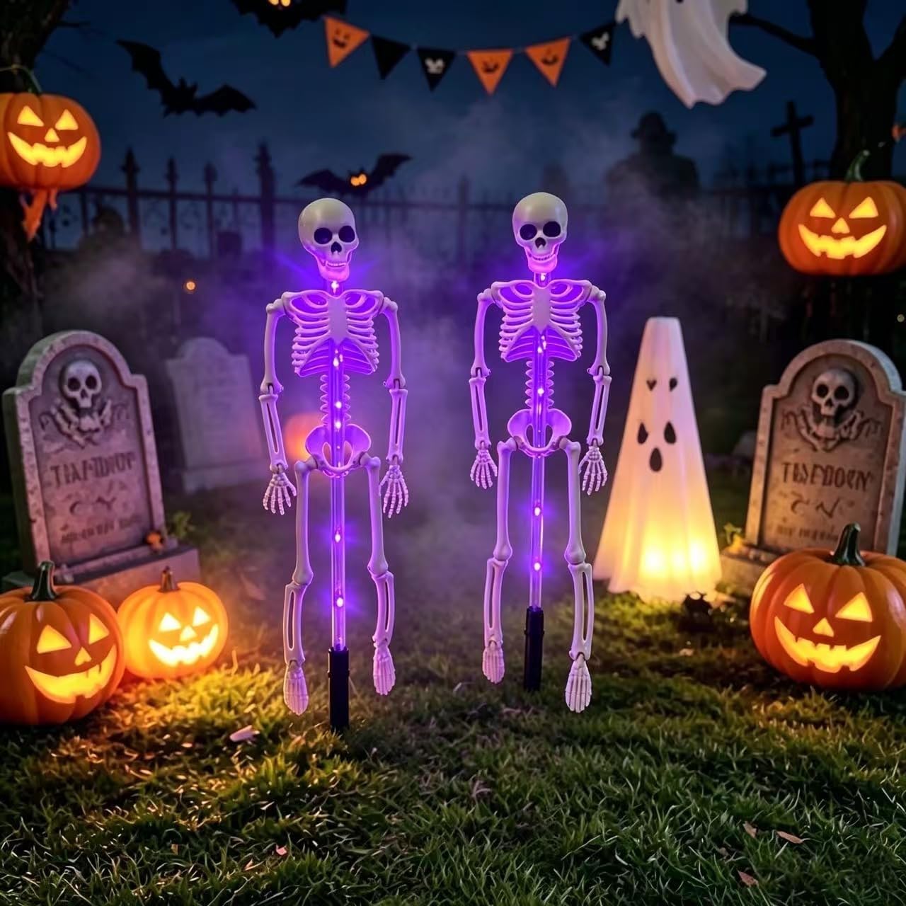 ハロウィンスケルトンステークライト、ソーラー式、庭や芝生、通 - Lighting Decor For House のレビューと価格
