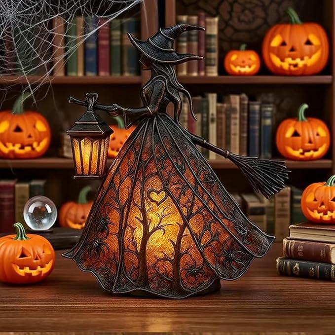 魔女の樹脂製卓上ナイトライト、USB電源式、ハロウィン装飾、 - Lighting Decor のレビューと価格