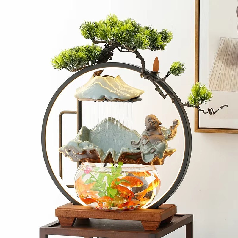 装飾的な家庭用陶磁器製品、仏像型LEDライト付き逆流滝香炉 - Decor Lighting Returns のレビューと価格
