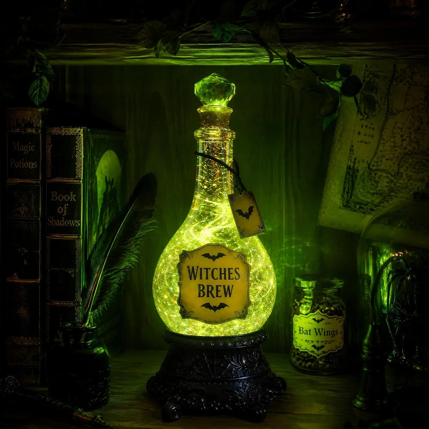 光る魔女の薬瓶、グリッター入りの球体、緑色のライトアップ、ハ - Up Lighting Decor のレビューと価格