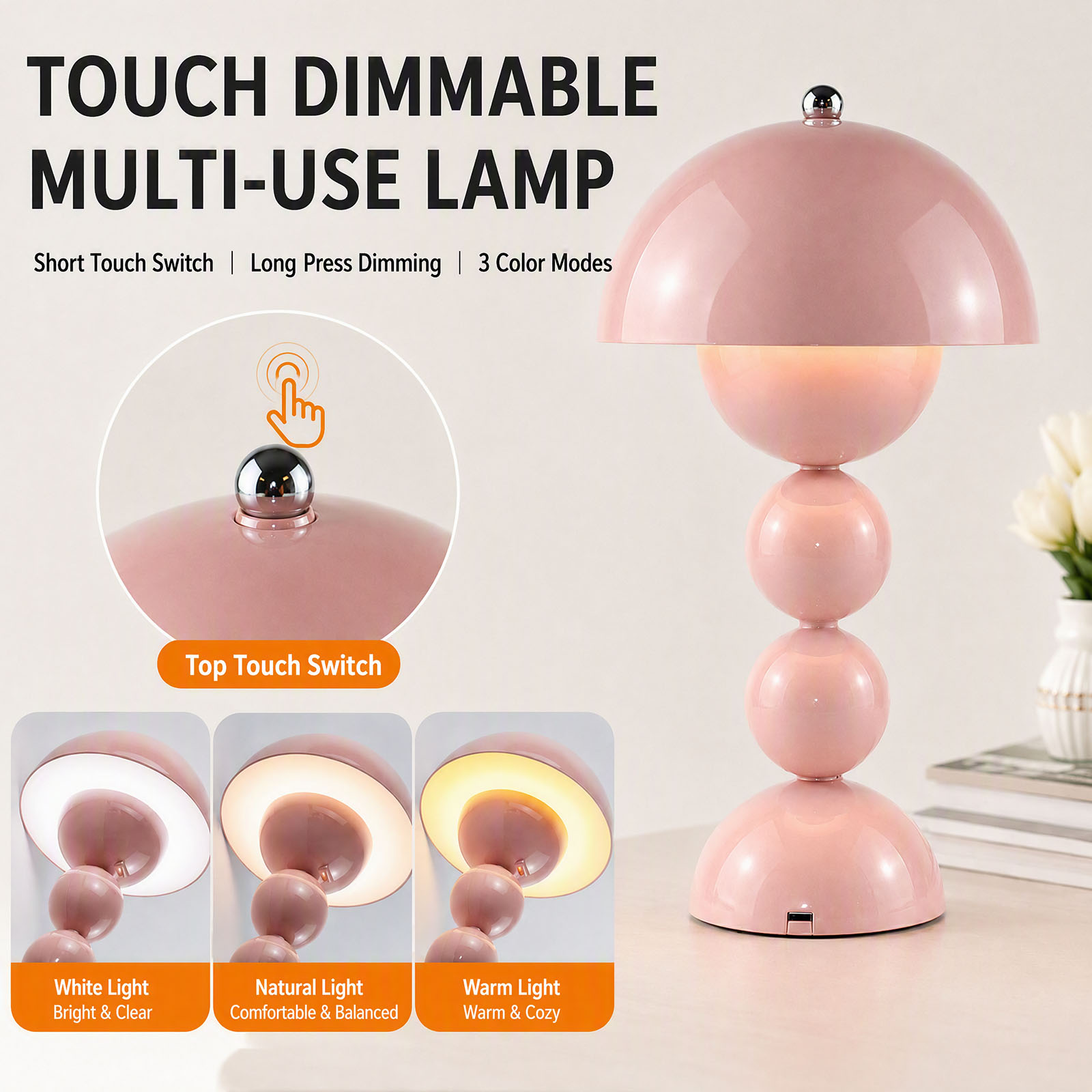 ヴィンテージ風のきのこ型テーブルランプ。USB接続で、3段階 - Room Lighting Bedroom Decor のレビューと価格