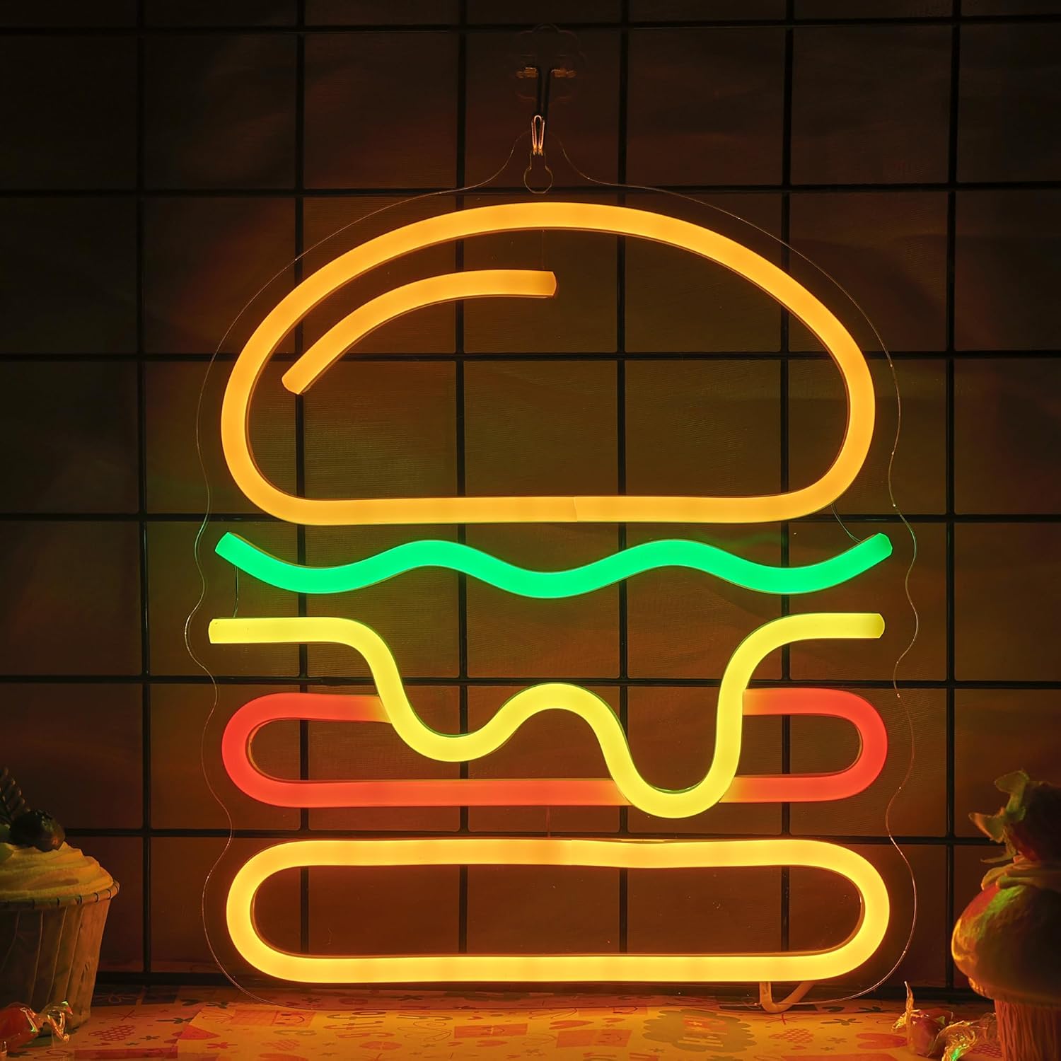 ハンバーガーネオンサイン、重ねチーズLEDライト付き、ファス - Lighting Decoration Ideas For Home のレビューと価格