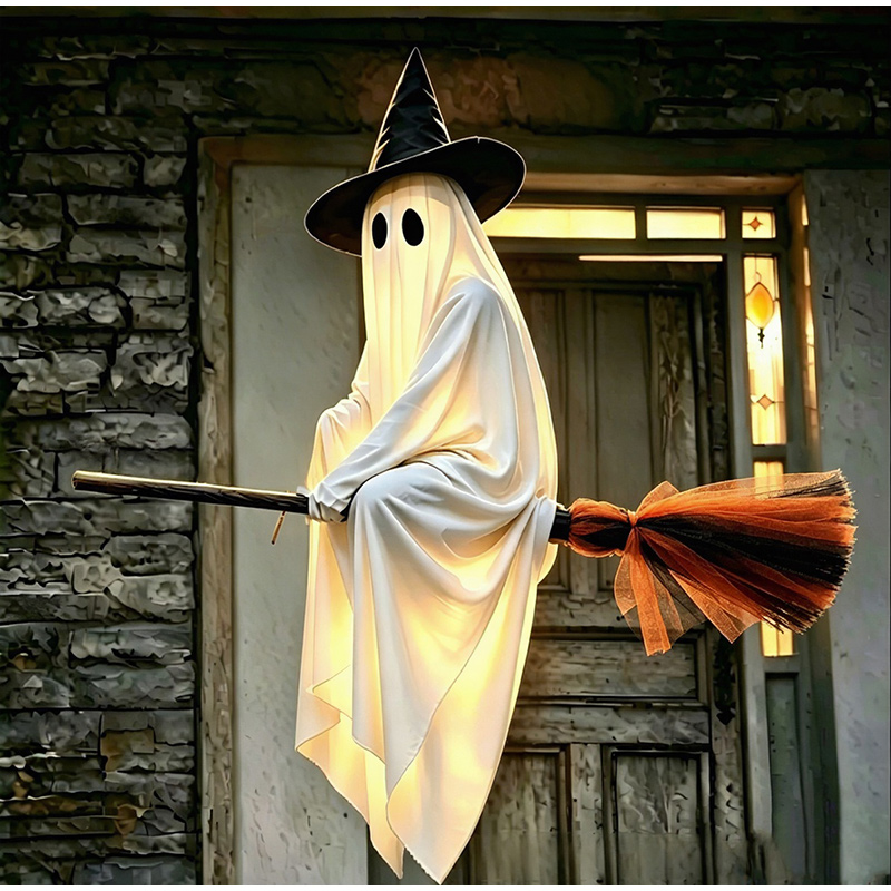 ハロウィンのフライングブルームとゴーストデコレーション、温か - Lighting Decor For House のレビューと価格