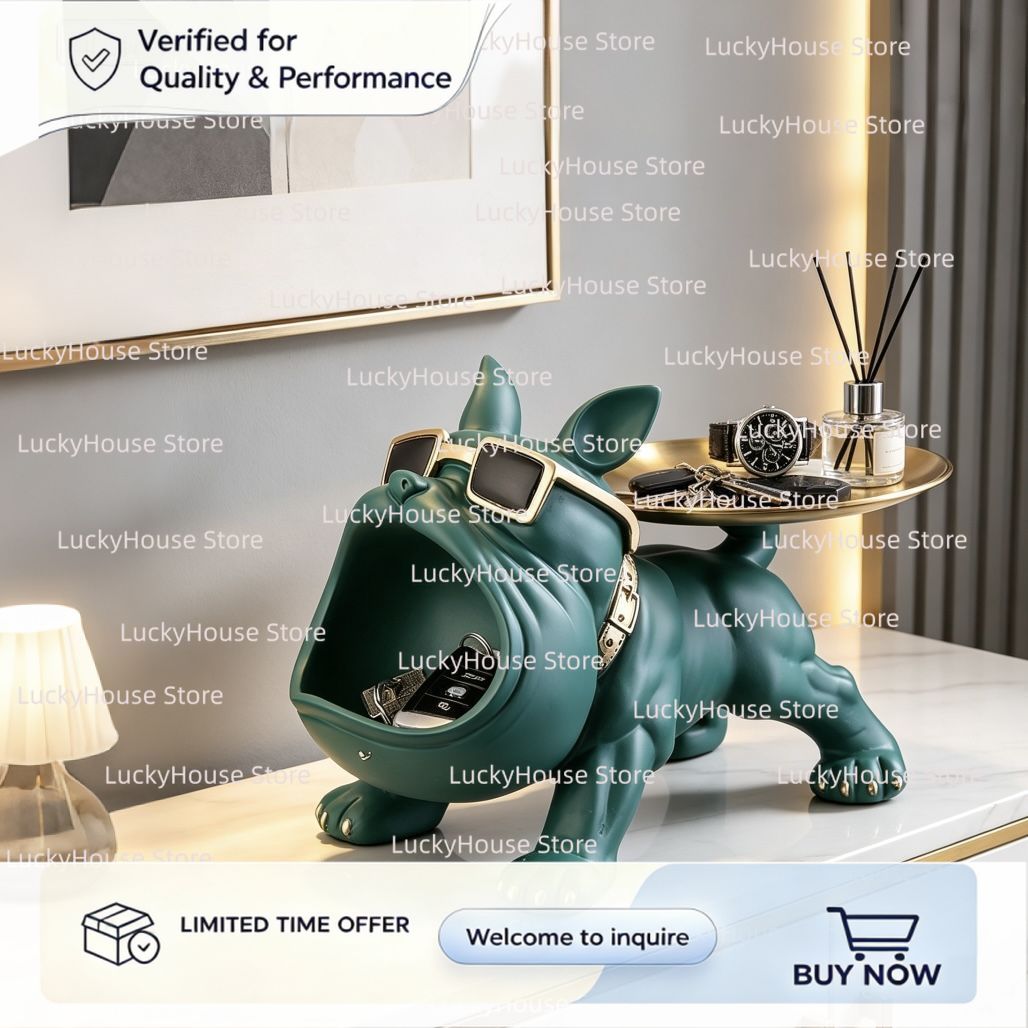 上品なデザインのフレンチブルドッグの置物（大きな口が特徴）、 - Unique Lighting Decor のレビューと価格