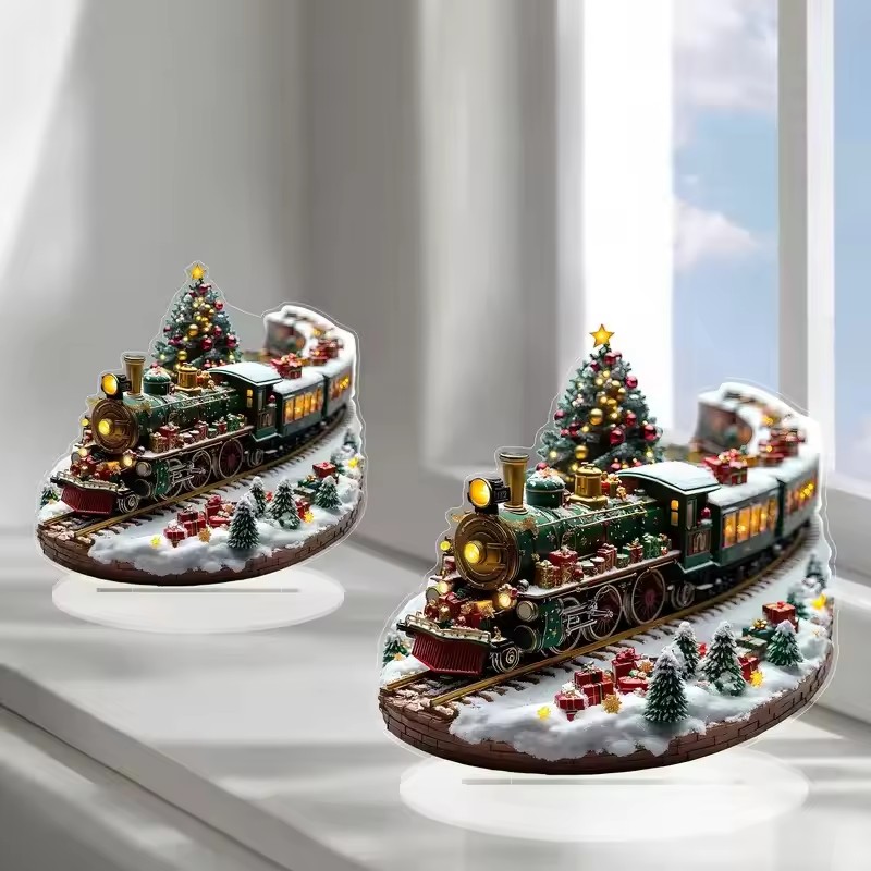 ユニークなクリスマス村の家セット、回転する電車のディスプレイ - Unique Lighting Decor のレビューと価格
