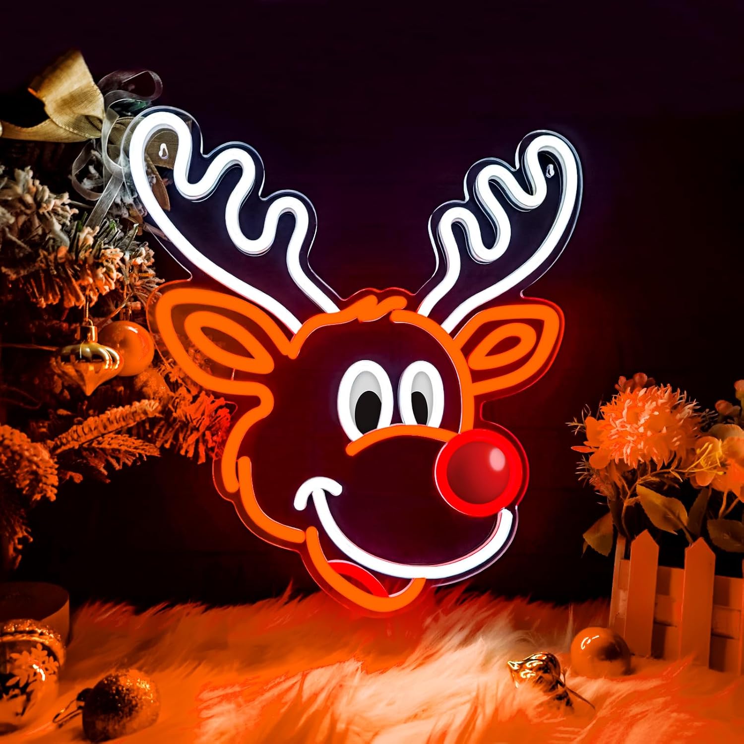 かわいいクリスマスのトナカイネオンサイン、赤い鼻のLEDライ - Lighting Decoration Ideas For Home のレビューと価格
